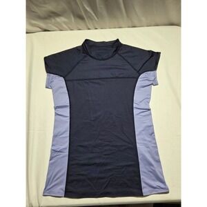 Patagonia Womens Short Sleeve Rash Guard Navy Blue Mock Neck Swim Shirt Medium